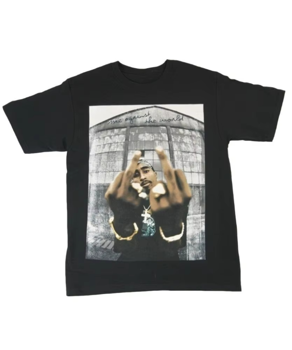 Rapper tupac "Eu sou contra este mundo" camiseta masculina impressa hip hop algodão manga curta camiseta unissex todas as estações algodão puro