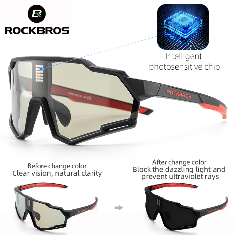 ROCKBROS แว่นตาปั่นจักรยาน, แว่นตาปั่นจักรยานแว่นตานักปั่นโพลาไรซ์เปลี่ยนสีได้ด้วยแสงคริสตัลเหลวอัจฉริยะ