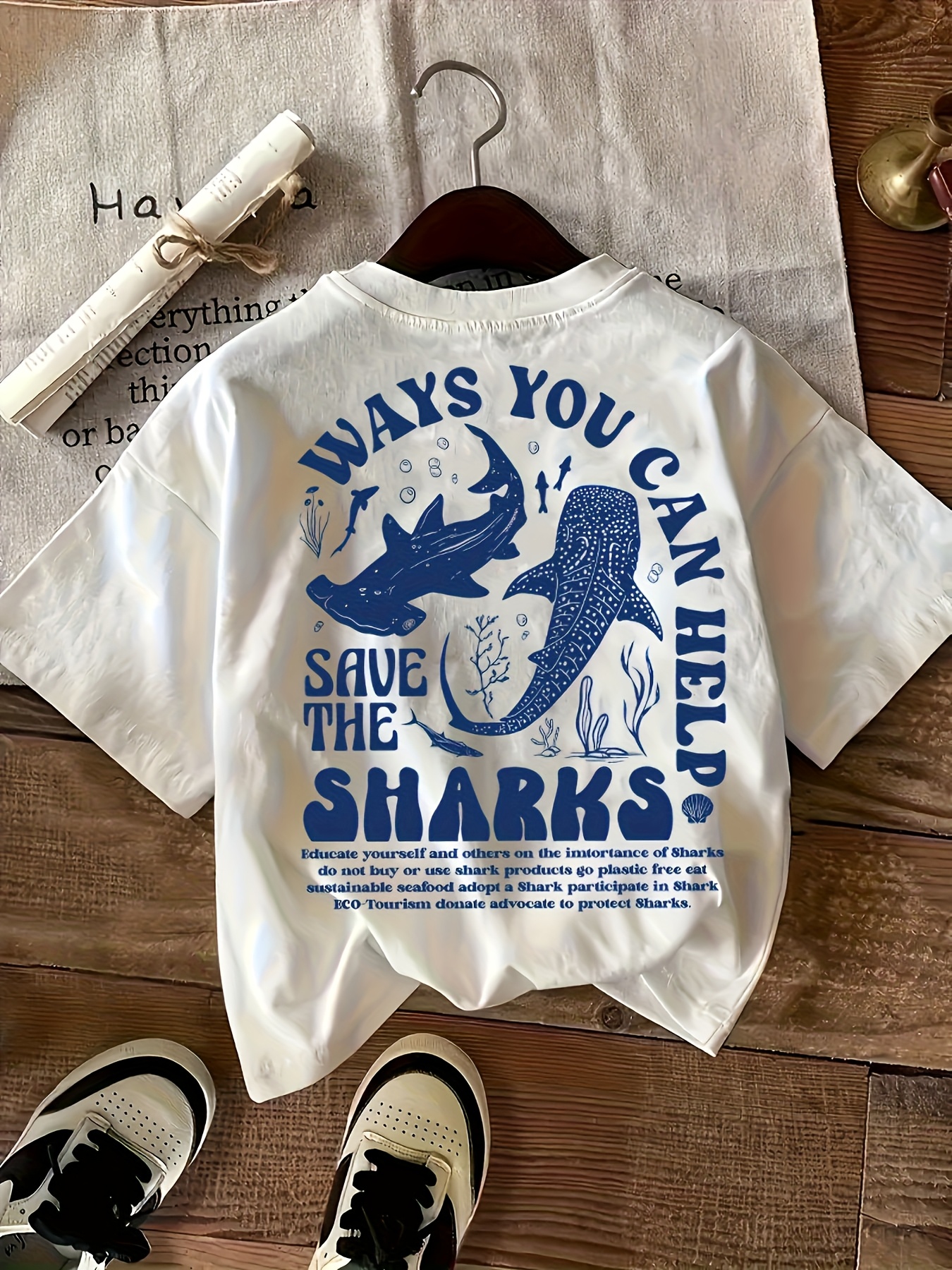 T-Shirt col rond décontracté pour femmes, 100% coton, avec imprimé requin, manches courtes, à la mode, toutes saisons, pour dames et filles