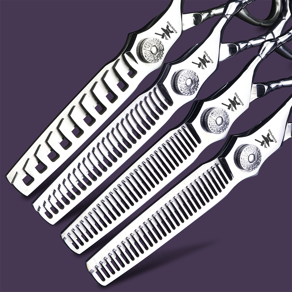 Silver 6-inch muscle handle hair scissors for hairdressers, cutting and various sizes of thinning scissors