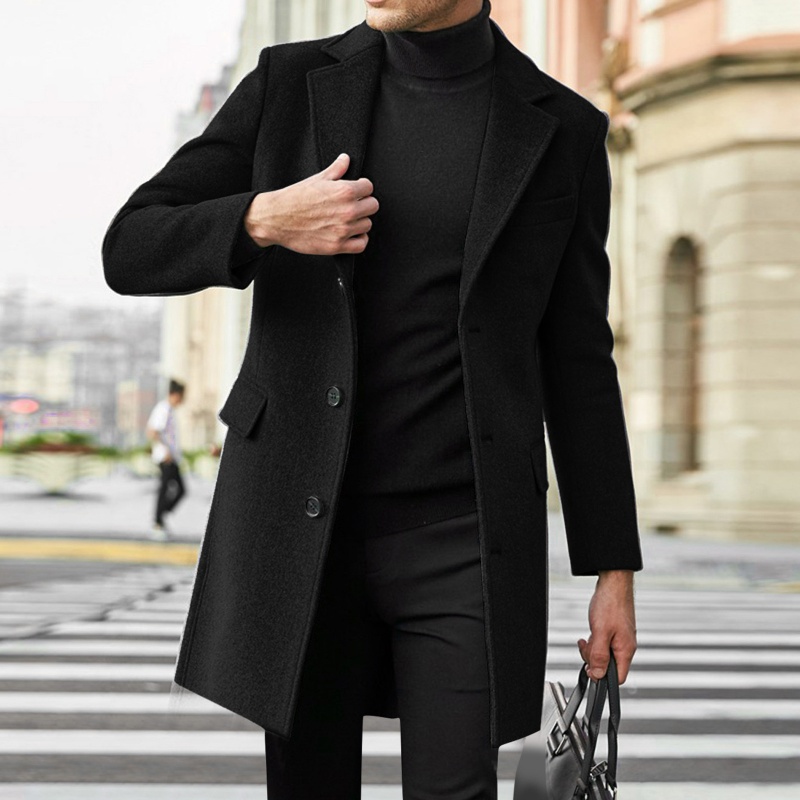 Casaco de lã casual masculino outono inverno estilo britânico jaqueta de lã de manga comprida forrada