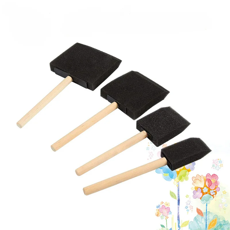 Pincel de pintura de espuma con mango de madera, esponja para manchas de aceite, artesanía de poliuretano, juego de pinceles de pintura para niños, pinceles de espuma de esponja para pintar