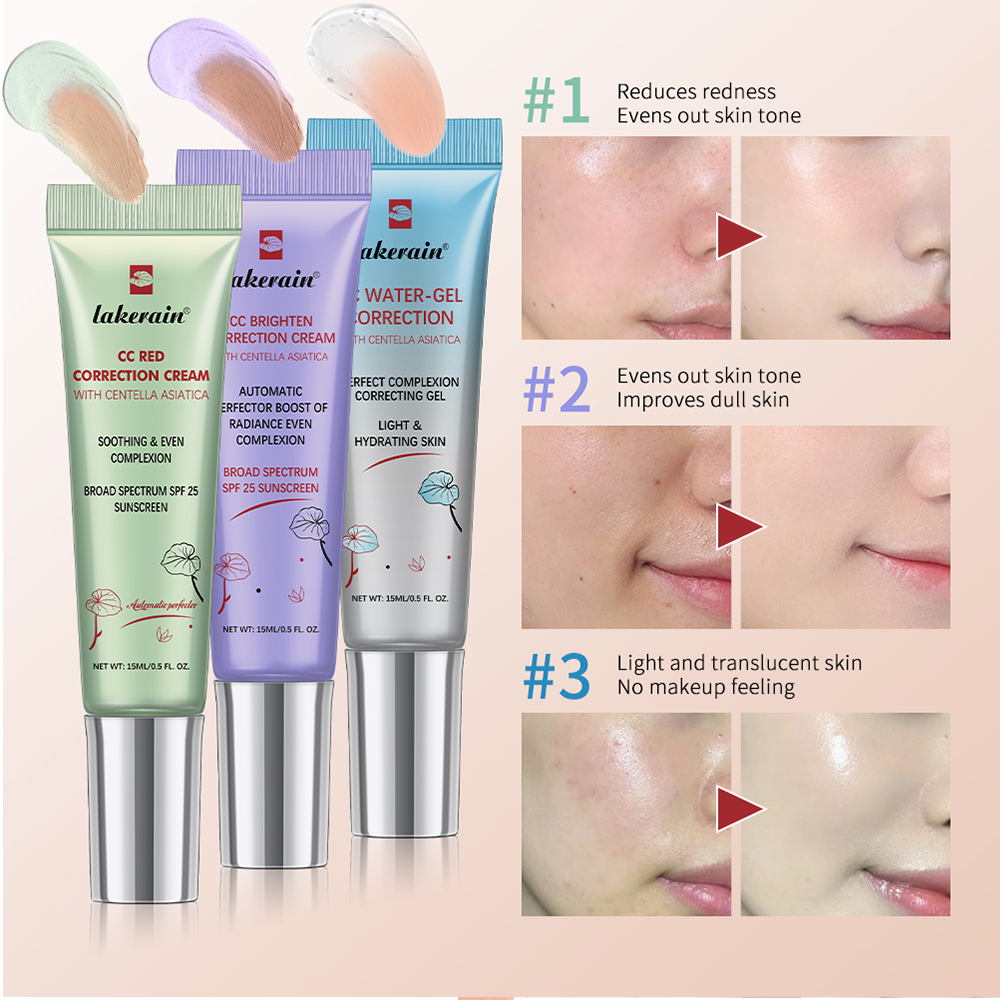 3Pcs /Set CC Cream Centella Korean Makeup Foundation Foundation Cream for Face Base Makeup Color Changing Liquid Foundation