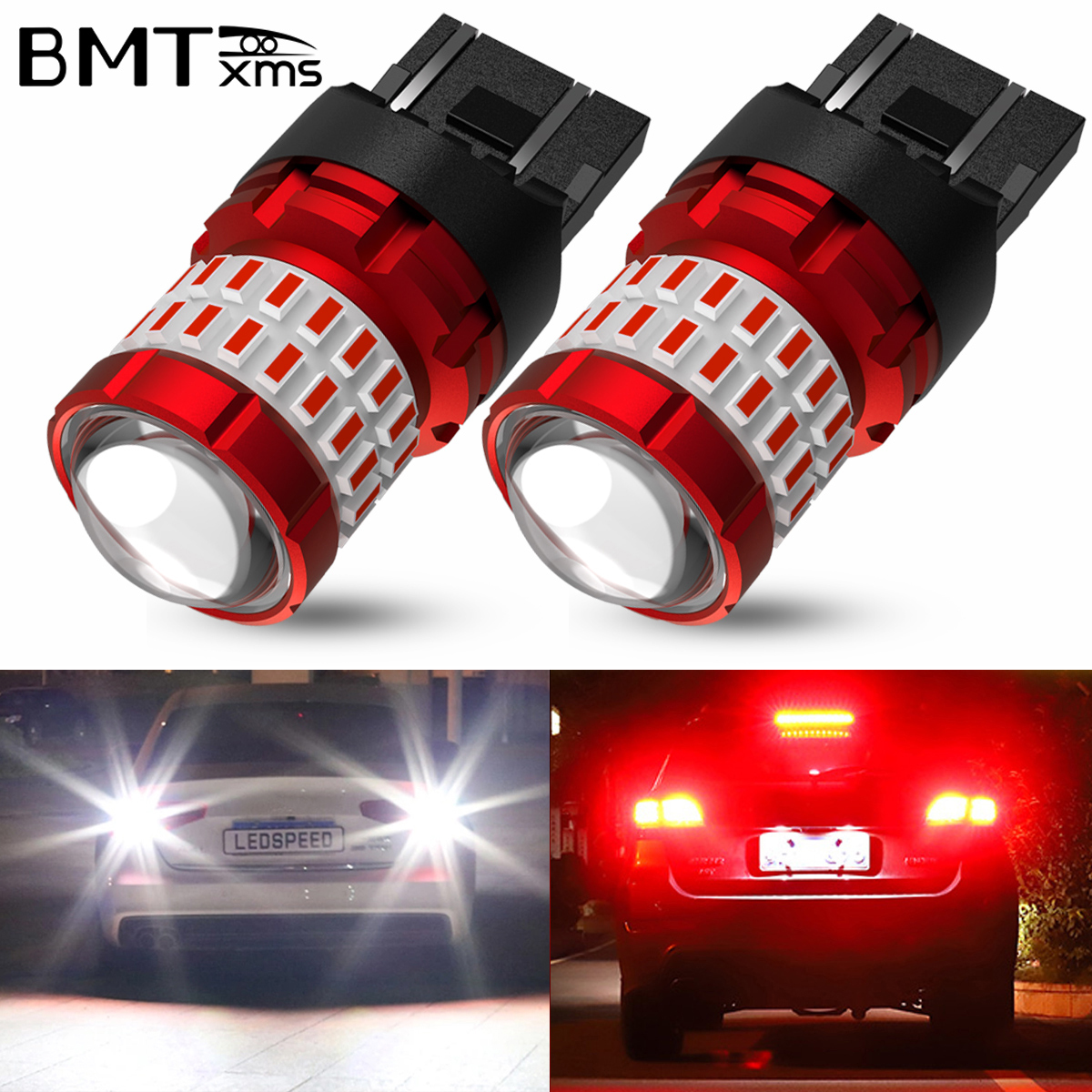 BMTxms 2pcs T20 7440 W21W WY21W LED 7443 W21/5W LED Car Moto Red White Backup Reverse DRL Lamp Stop Brake Tail Signal Light Bulb