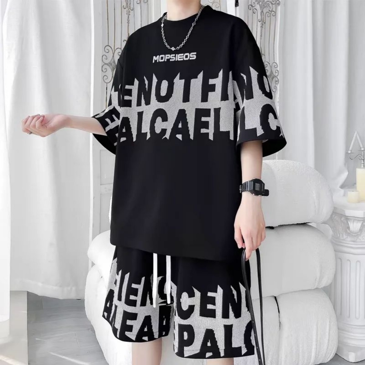 Nouvelle collection été 2026 : Costume homme respirant et léger avec imprimé lettres – Vêtements décontractés et tendance pour homme, idéaux pour l'extérieur