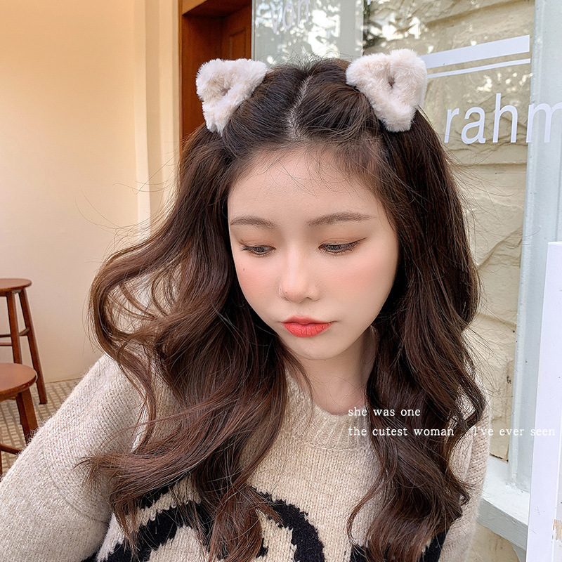 2PCS Frau Mädchen Schöne Flauschigen Haarnadeln Sets Katze Ohr Lamm Plüsch Haar Clips Tier Hairgrip Barrettes Headwear Haar Zubehör