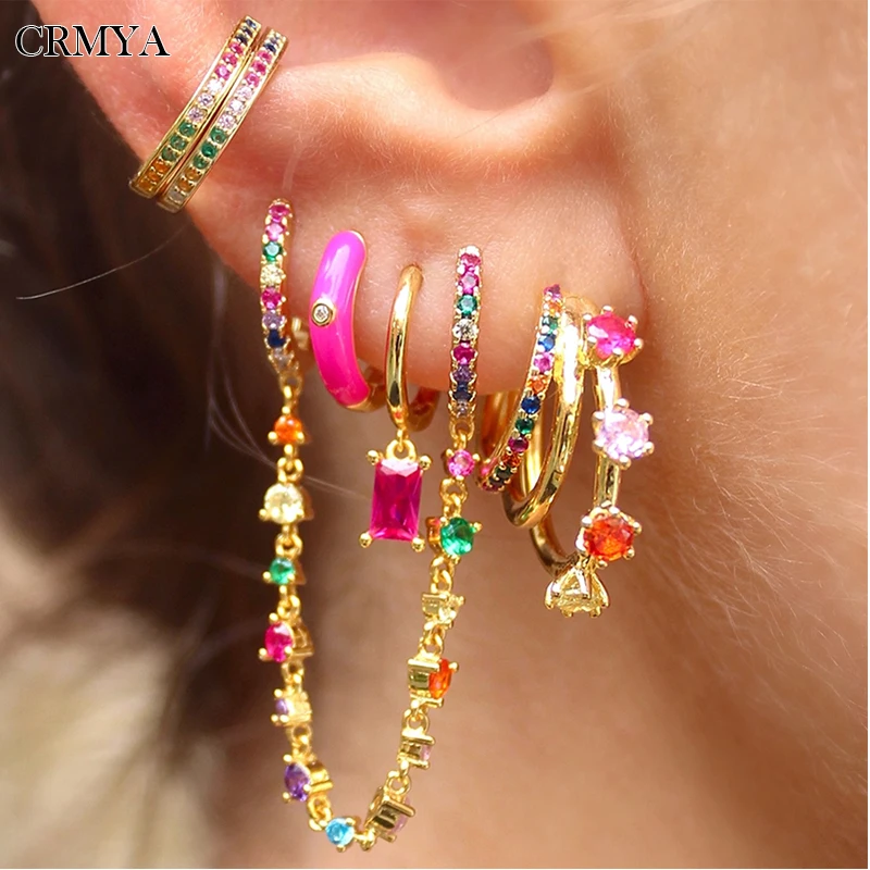 CRMYA-pendientes de tuerca de color dorado para mujer, aretes con Piercing de circonita cúbica de Color Vintage, joyería de tendencia al por mayor 2022