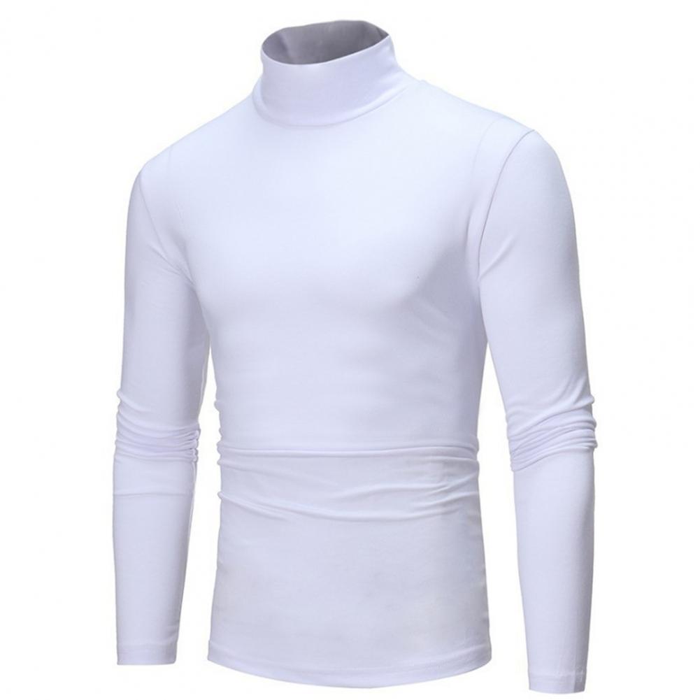 Camisetas de cuello alto de Color sólido para hombre, camisetas ajustadas de manga larga, camisetas blancas y negras para hombre, camisetas S-3XL 2021