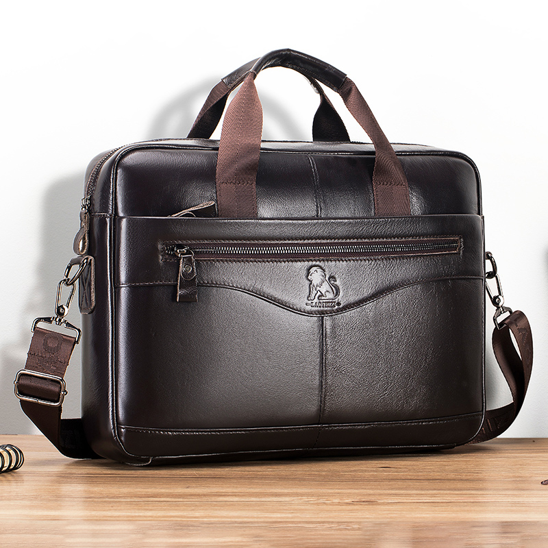 Computertasche aus Rindsleder, 14-Zoll-Aktentasche aus echtem Leder mit großem Fassungsvermögen, Aktentasche aus Rindsleder im Retro-Stil