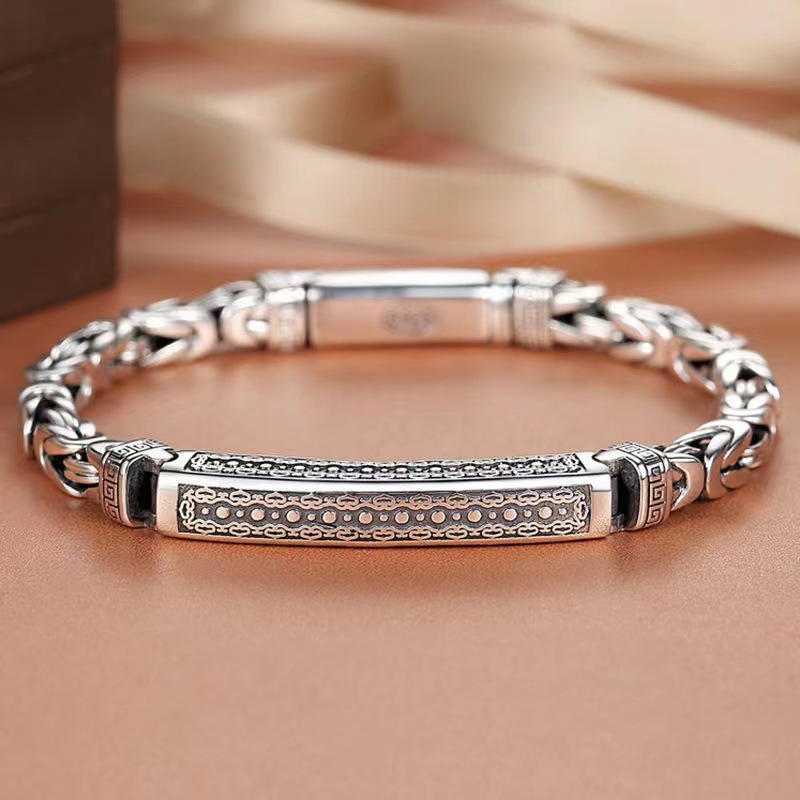 Persönlichkeit Trend S925 Yintai Silber Ping Ein Papier Muster männer Armband Armband Dominierenden Junge Schmuck