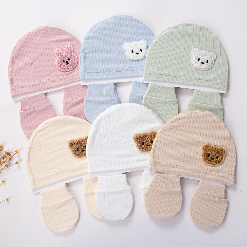 3 unids/set de gorros de algodón para recién nacidos, gorros, mitones, cubierta para pies, diademas de oso bonito de fieltro para bebé, guantes, calcetines, gorros de 0 a 3M