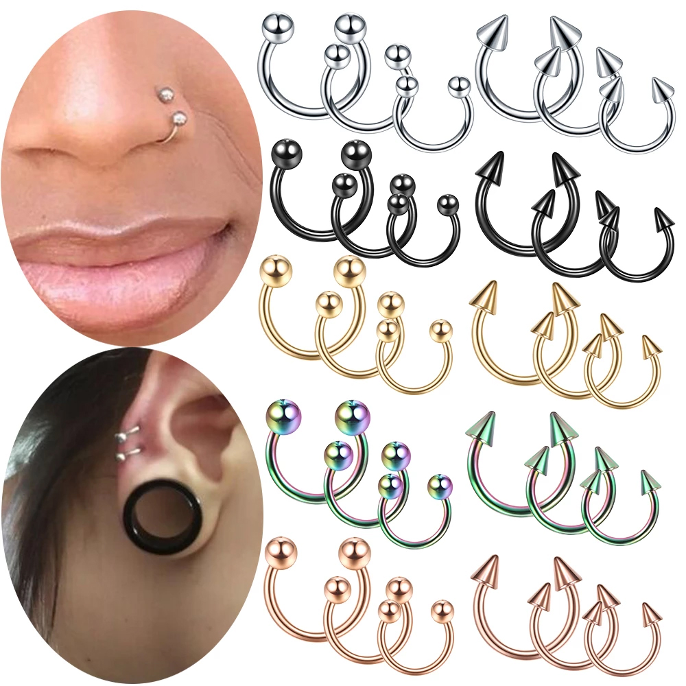 1 paio in acciaio circolare bilanciere a ferro di cavallo 16G 20G labbro sopracciglio naso setto piercing cerchio orecchio cartilagine elica lobo orecchino piercing