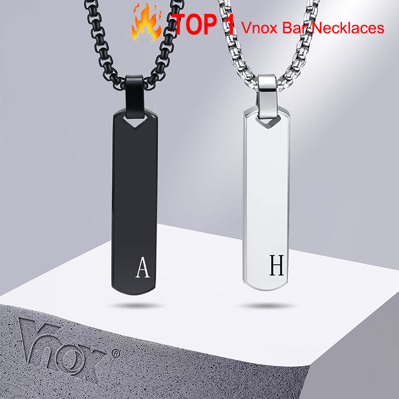 Vnox-Colar inicial de pingente em barra masculina, pingente vertical geométrico grosso com A-Z letras, gola simples casual, presente para ele