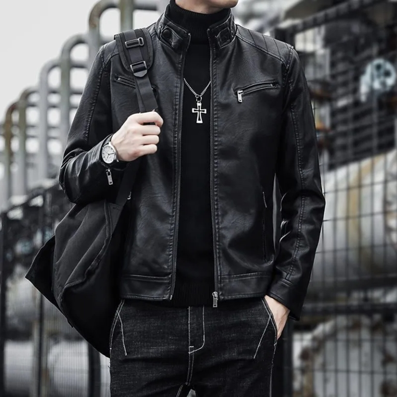 Męska skórzana marynarka męska Slim Fit krótki płaszcz moda męska skórzana kurtka Streetwear casualowa marynarka kurtki męska odzież wierzchnia