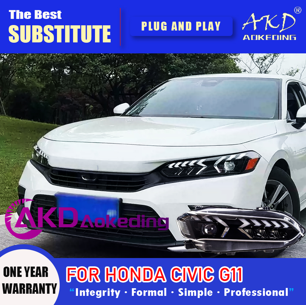 AKD Head Lamp for Honda Civic X G11 LED Headlight 2022 Headlights Civic DRL Turn Signal High Beam Angel Eye Projector Lens