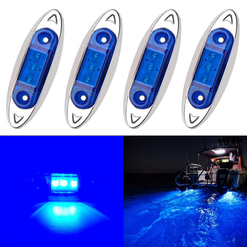 4pcs Marine Boat Lights 4 LED Courtesy Lights Cabin Deck Walkway Stair Lamp Truck Car Blue LED Lamp Auto Yacht Boat Accessories