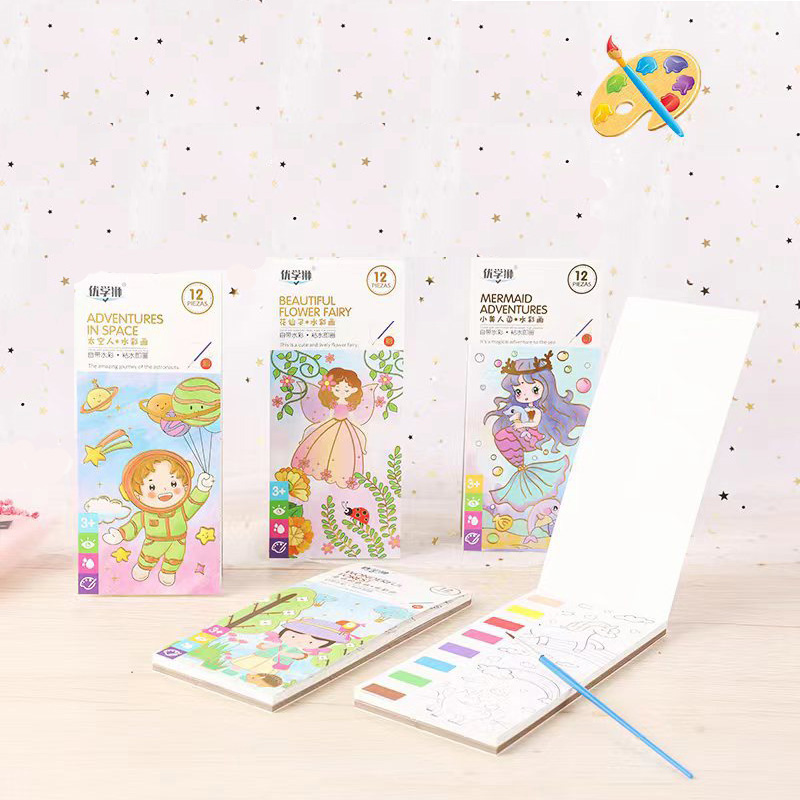 Children educational toys drawing painting colored 12 pages graffiti  paper bookmark watercolor book Portable sticky notes