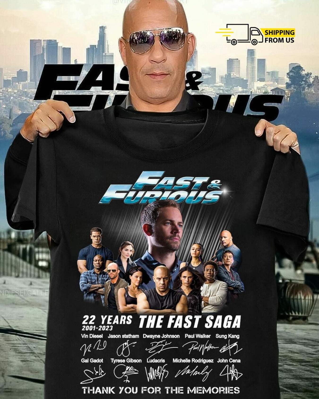 Koszulka Fast and Furious, 22 lata Sagi Fast: Koszulka, Koszulka Vin Diesel, Dziękujemy za wspomnienia, Koszulka Dom Toretto