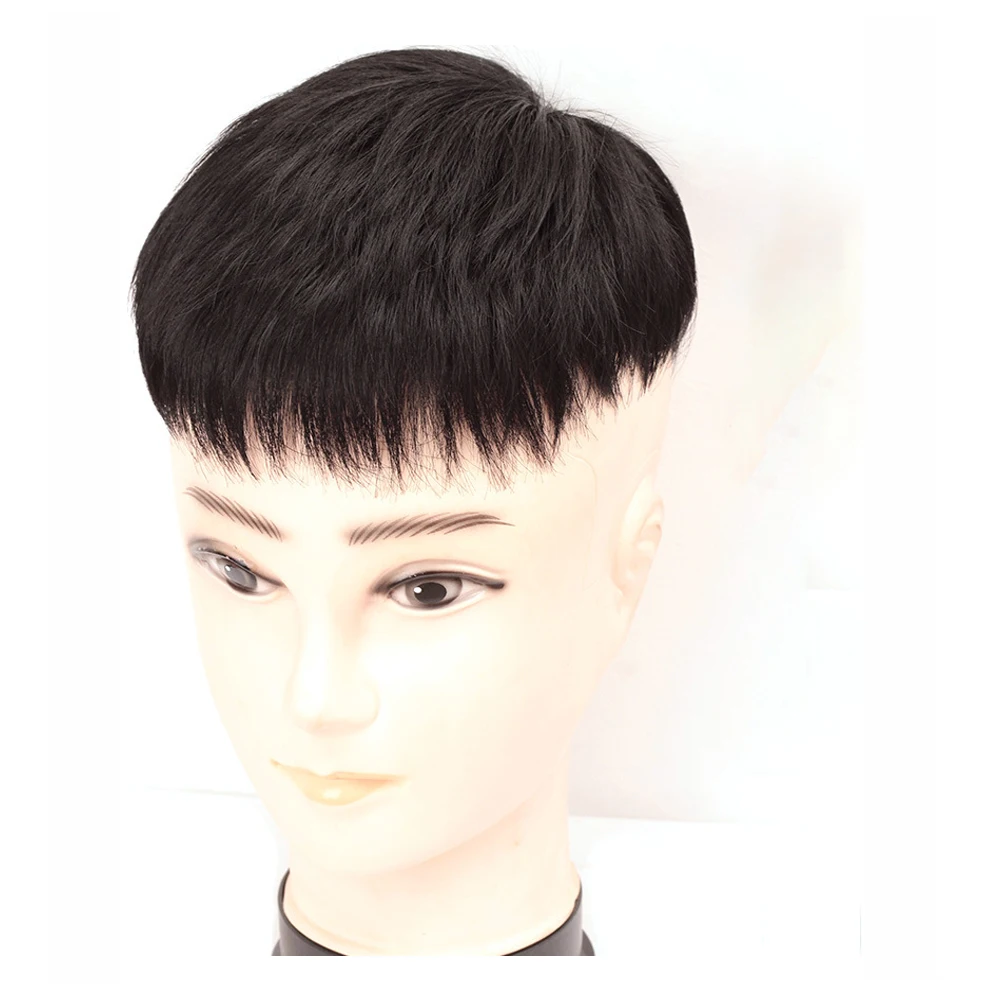 Synthetic Fiber Men Toupee Natural Breathable Hair Extensions Head Top Repair Block Forehead Internal Network 16X18 Hair Piece