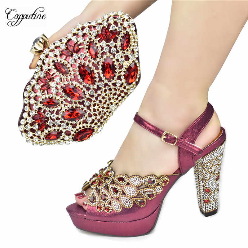 Chaussures et sac de luxe pour femmes, vin assortis à des sandales d'été pour dames africaines, escarpins à talons hauts, sac à main 938-44 10.5CM
