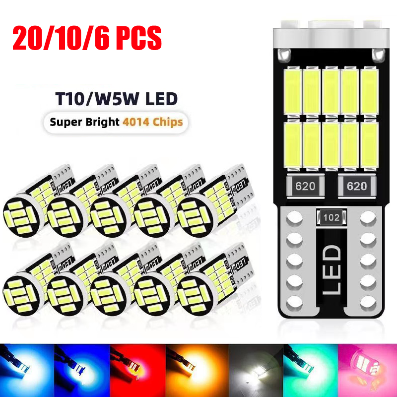 20/10/6/2 шт. W5W T10 светодиодные лампы Canbus 4014 SMD 6000K 168 194 светодиодные 5w5 салон автомобиля купольный светильник для чтения номерного знака сигнальная лампа