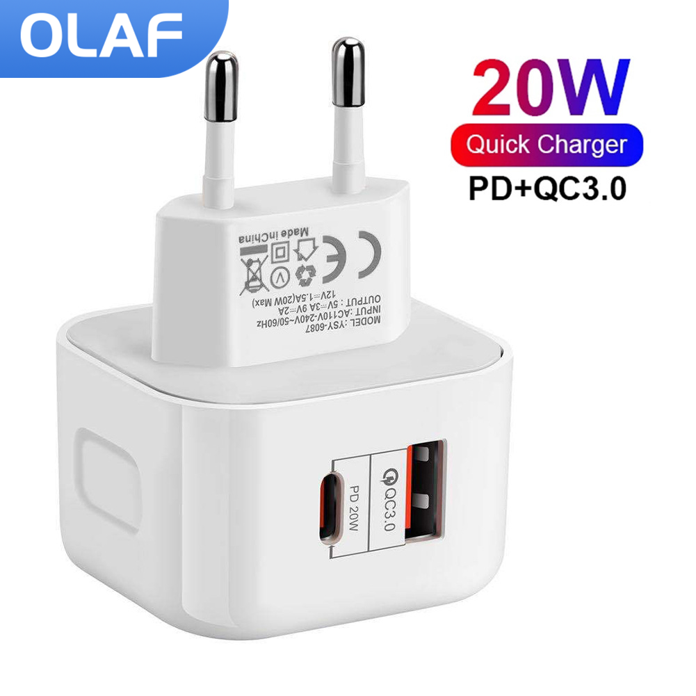 EU US UK 20W Doppie porte USB Tipo c PD Caricatore da muro Adattatori di alimentazione a ricarica rapida per IPhone 11 12 13 14 Samsung Huawei xiaomi LG