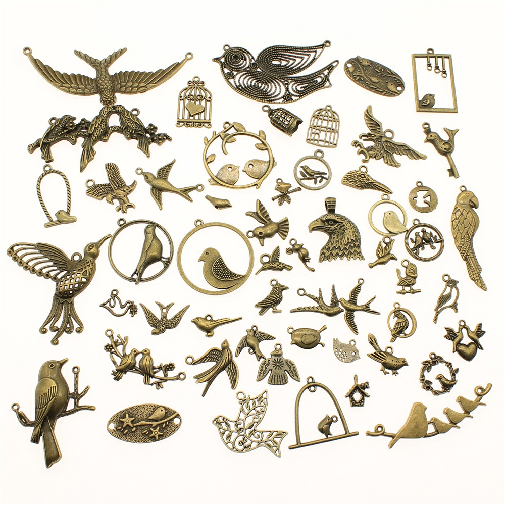 WYSIWYG-dijes de pájaros de aleación de Zinc de Color bronce antiguo, estilos mezclados aleatorios, artesanía hecha a mano DIY para la fabricación de joyas, 40g