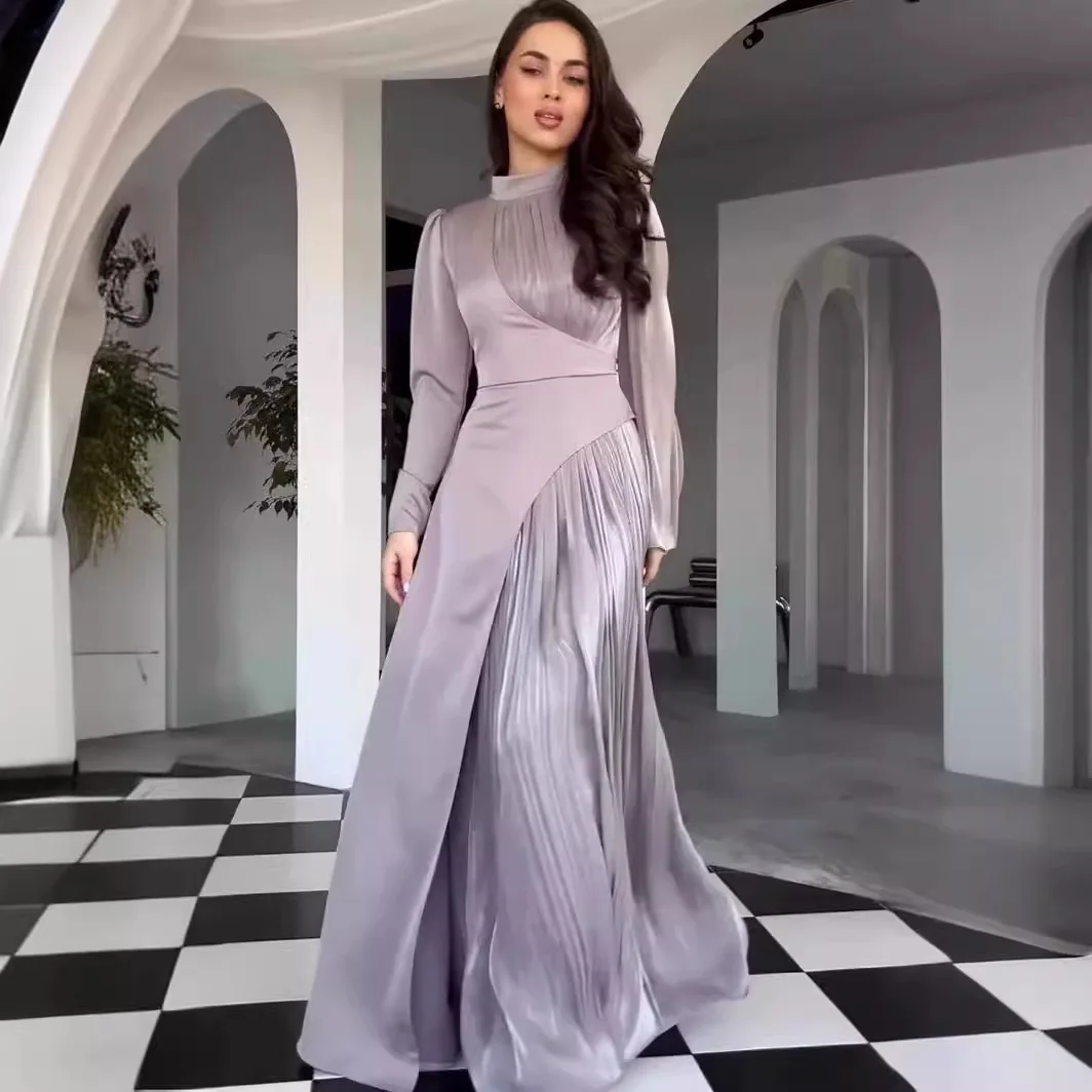 Vestido musulmán árabe de Dubái Abaya para mujer, Cuello medio alto, cinturón Delgado, Vintage, ropa islámica, vestido francés