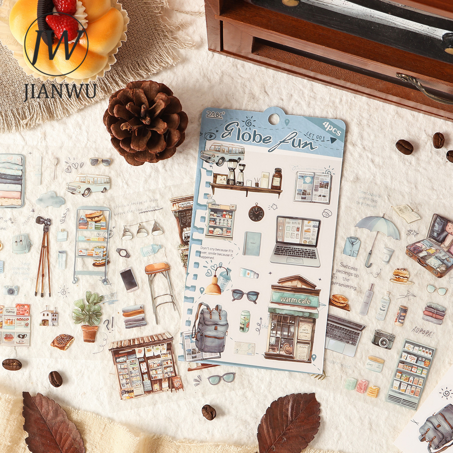 JIANWU It Was A Lucky Trip Series Kawaii Travel Landscape Material Collage Scrapbook PET Sticker Creative DIY Journal Stationery
