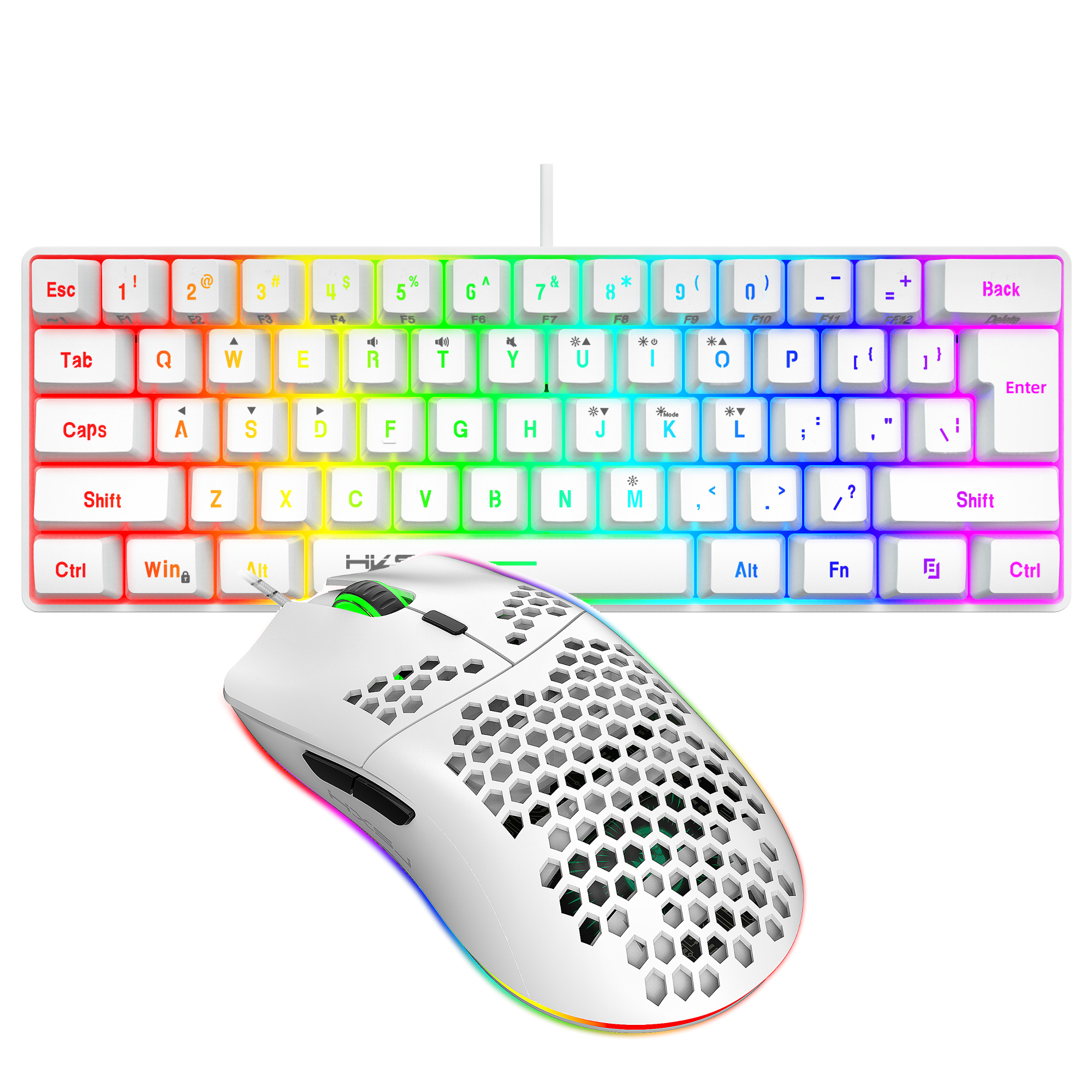 Heißer Verkauf HXSJ 61-Tasten V700 RGB leuchtende mechanische Tastatur- und Mauskombinationen Gaming-Set für Computerspiele