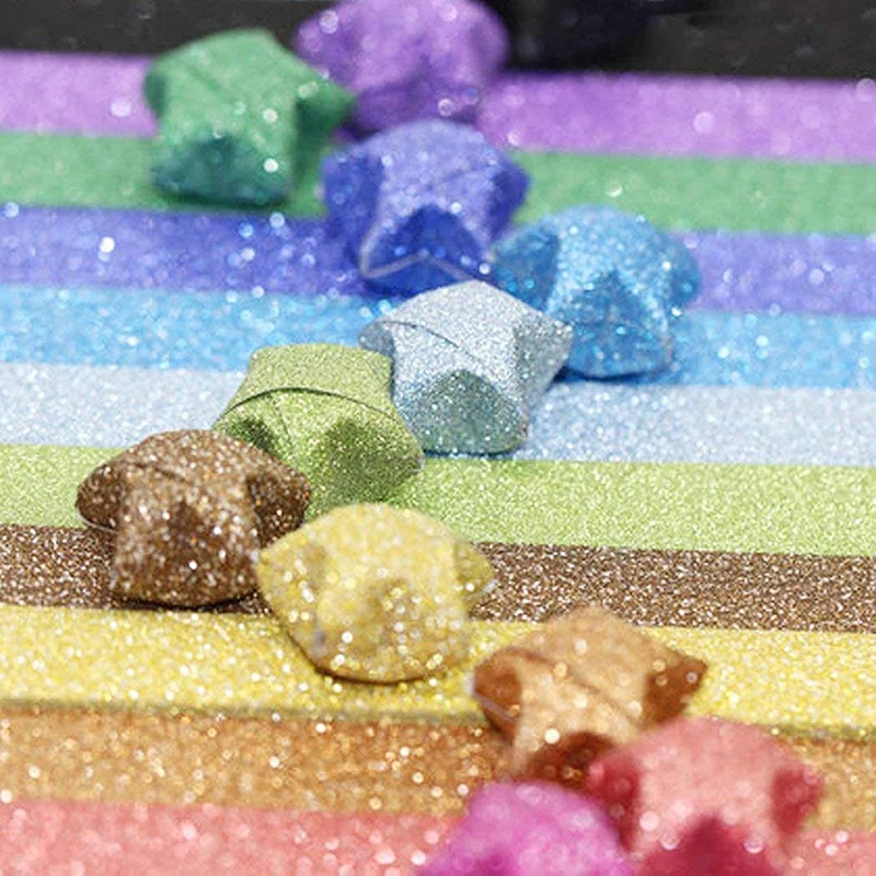 Bandes de papier Origami étoiles à paillettes, 140 feuilles, décoration étoile porte-bonheur, papier pliable Origami pour les Arts à la main, faire de la décoration de la maison