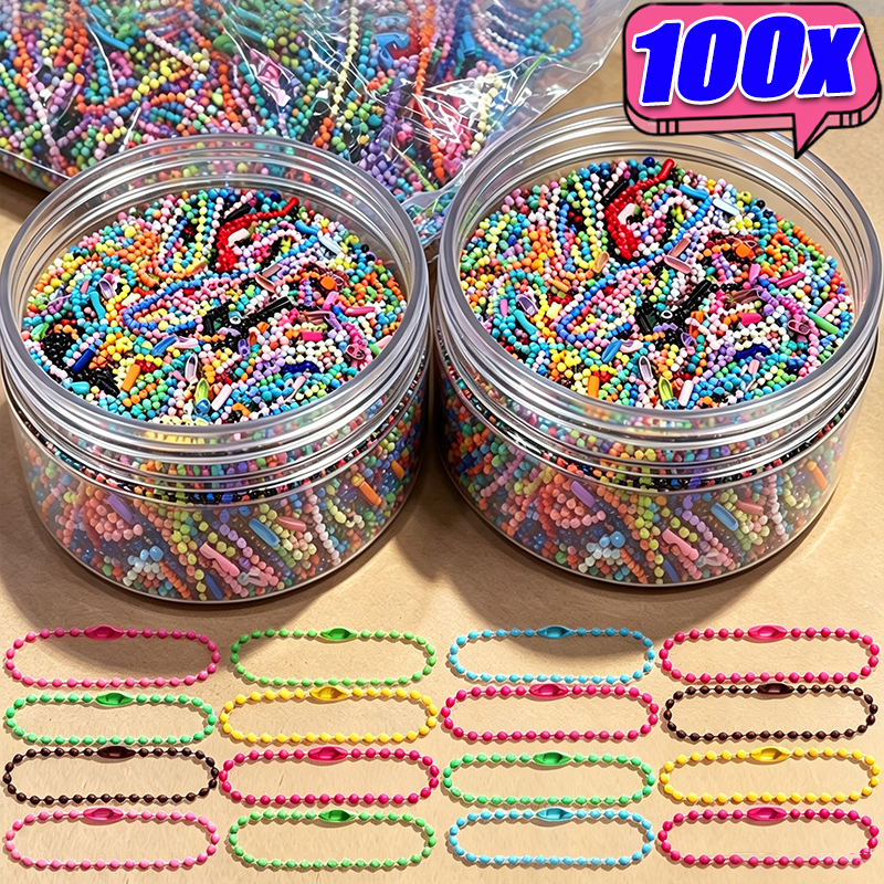 DIY Ball Bead Chains Sliver Colorful Keyrings Dolls Label Hand Tag Connector Making Iron Pendant Jewelry Accessories Keychains