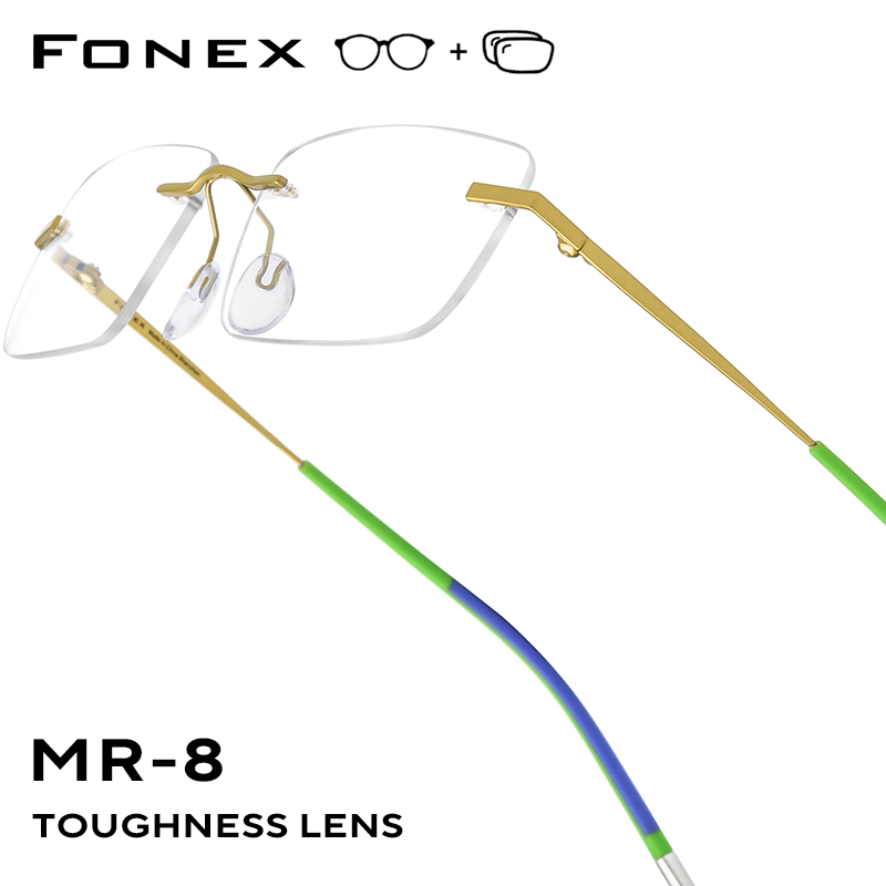 Óculos de Prescrição Progressivos FONEX com Lentes Ópticas Fotocromáticas para Miopia, Óculos Personalizados Sem Armação para Homens, Armação de Titânio 900