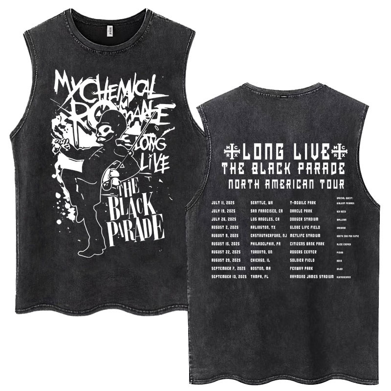 Minha banda de romance químico lavado regatas longa viver o desfile preto tour harajuku camiseta masculina gótico solto sem mangas t camisa