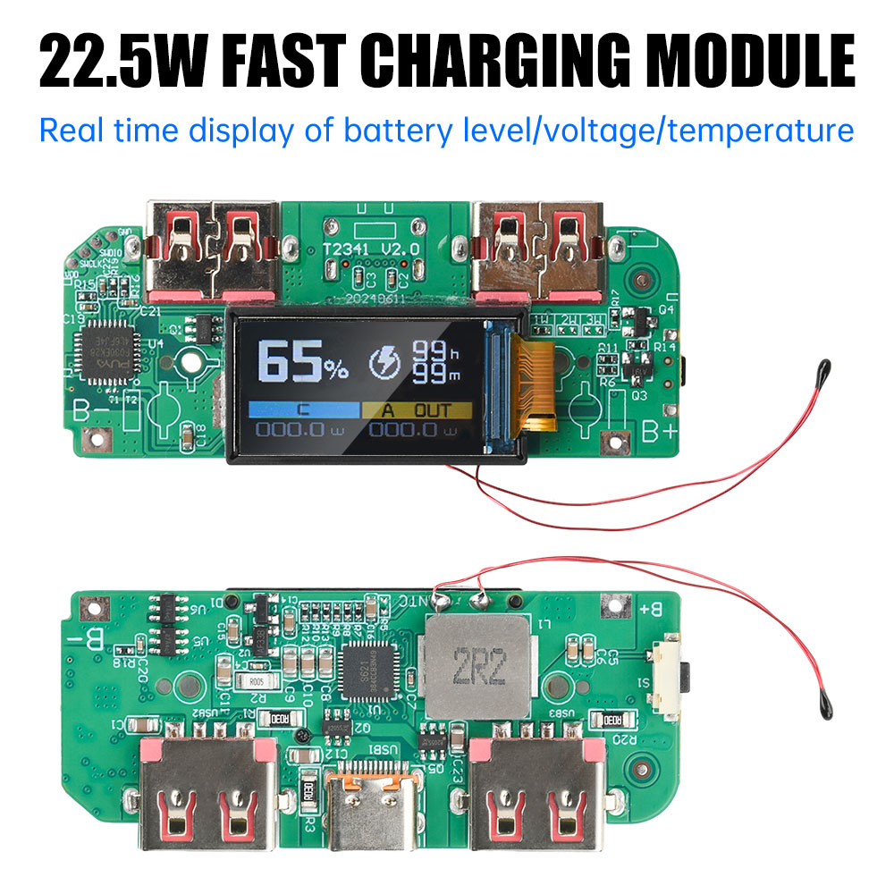 Type-C 22.5W Fast Charging Power Bank Motherboard  Digital Display for Ternary Lithium Battery PD QC Quick Charge Module