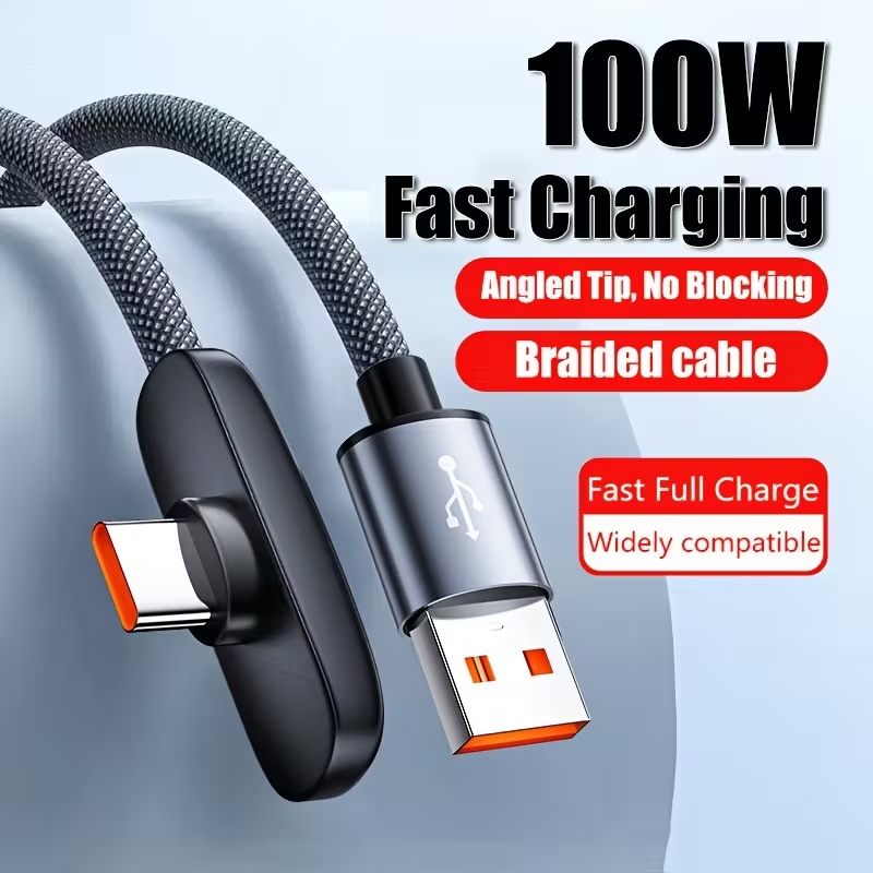 100W Fast Charging Cable Right Angle 90 Degree USB C Type C Data Cord Mobile Cell Phone Fast Charging Data Cable for Samsung