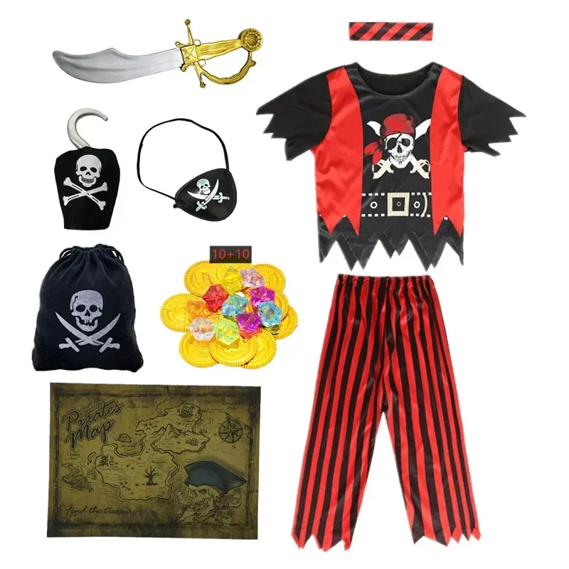 Disfraz de calavera pirata para niños, conjunto de pantalones con estampado de rayas, Capitán Jack de dibujos animados de Anime, Cosplay de Halloween, juguetes de pirata, regalo
