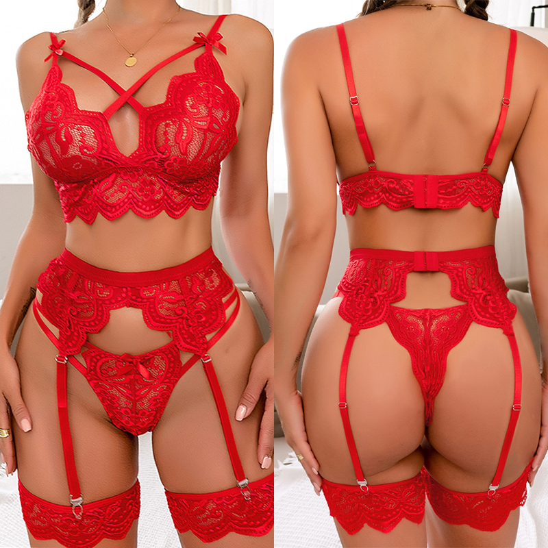 Sexy arco conjuntos exóticos oco para fora roupa interior feminina erótico recorte lingerie sexy sutiã calcinha e ligas conjunto de lingerie lenceria mujer