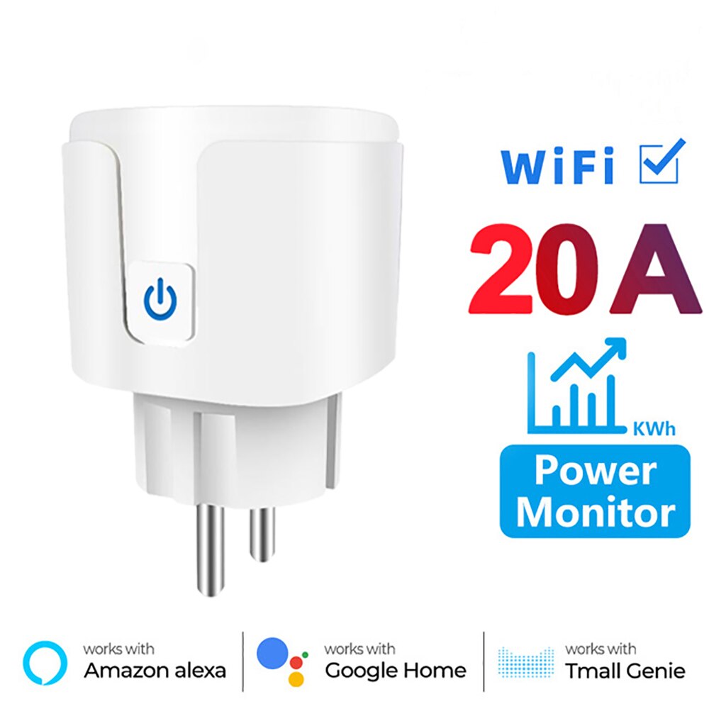 Enchufe inteligente UE 20A Wifi enchufe inteligente con monitoreo de energía Control de voz en casa inteligente compatible con asistente de Google Alexa Alice