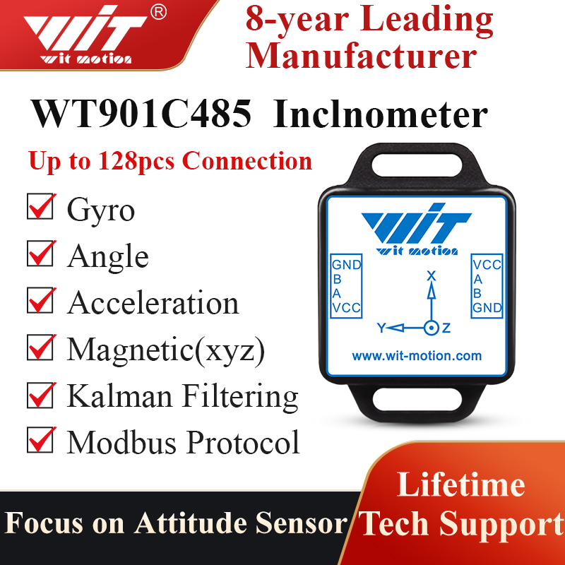WitMotion WT901C485 Inclinometro AHRS a 9 assi Accelerazione+Giroscopio+Angolo (XY 0,05 °   Precisione)+Bussola Digitale, Protocollo Modbus RS485