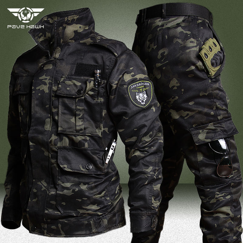 Conjuntos resistentes al desgaste para exteriores, trajes de entrenamiento Ripstop multibolsillos de camuflaje para primavera y otoño, conjunto de uniforme de carga de pesca para hombre