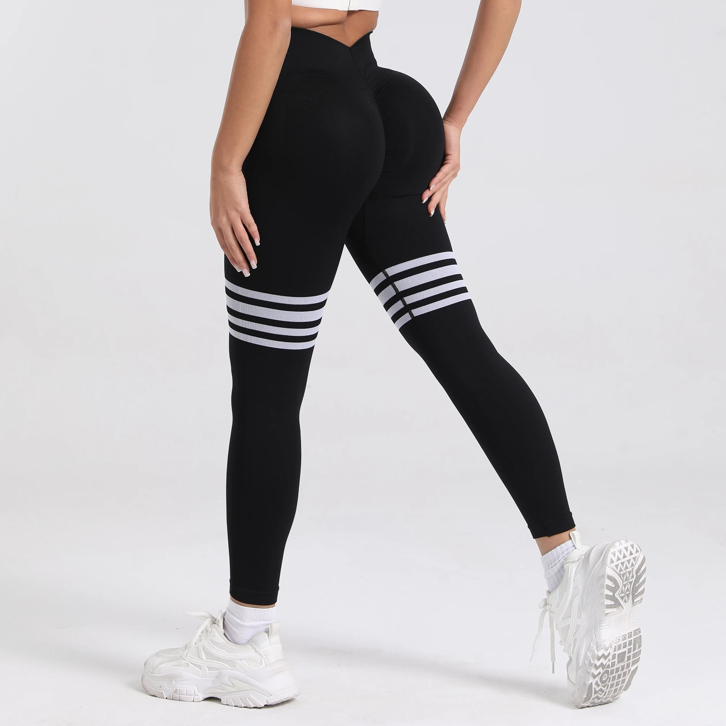 Mallas de línea trasera en V para mujer, mallas elásticas para gimnasio, Fitness, entrenamiento atlético, pantalones de Yoga para levantamiento de glúteos, medias de entrenamiento deportivo S-XL