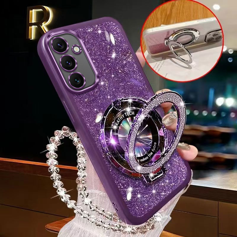 Glitter Kristal Armband Magsafe Telefoon Houder Case Voor Samsung Galaxy A16 A06 A26 A36 A56 A15 A25 A35 A55 A14 A24 A34 A54 4G 5G