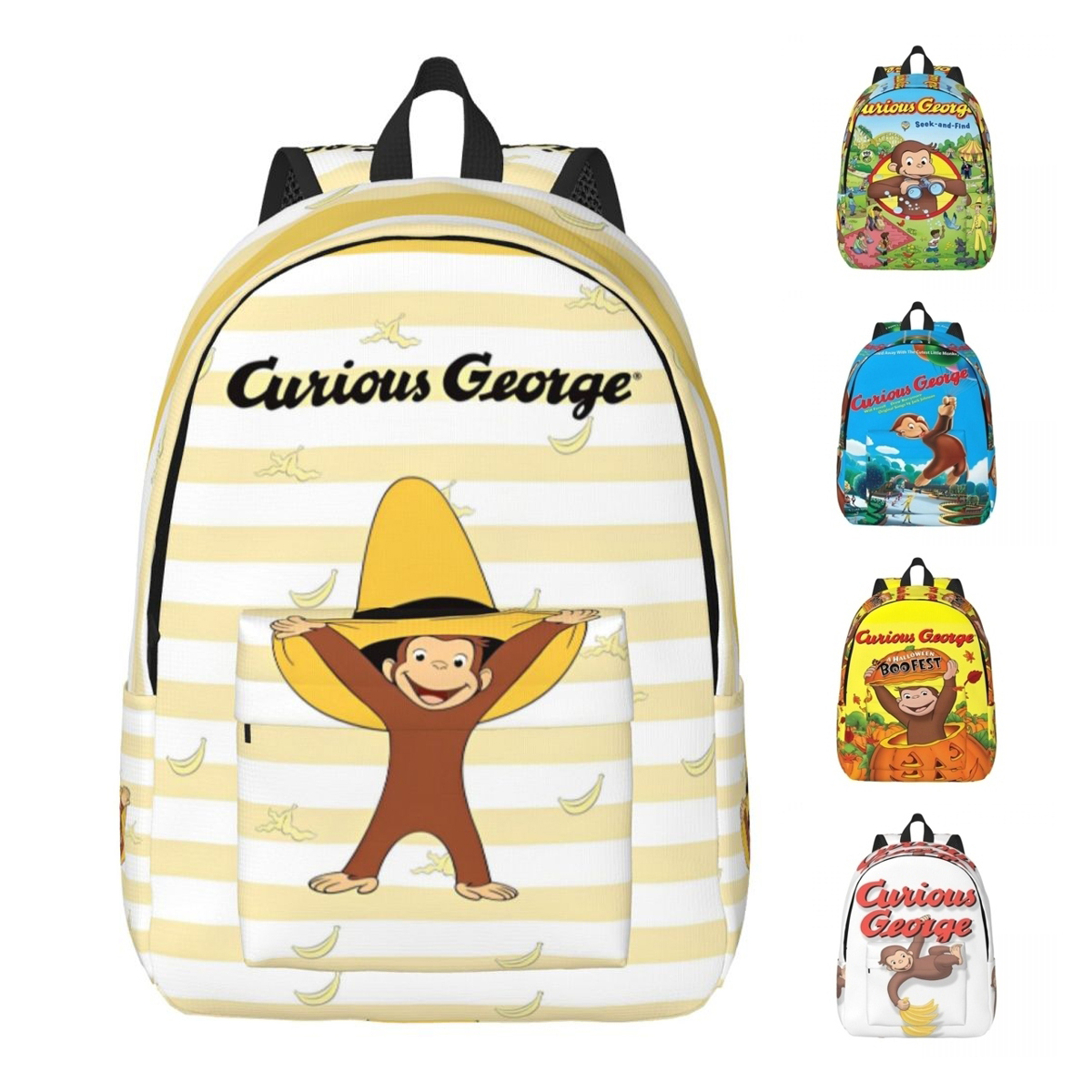 Mochila de dibujos animados Curious George Monkey para hombres y mujeres, bolsa de hombro informal para estudiantes, trabajo, serie de TV, portátil, al aire libre