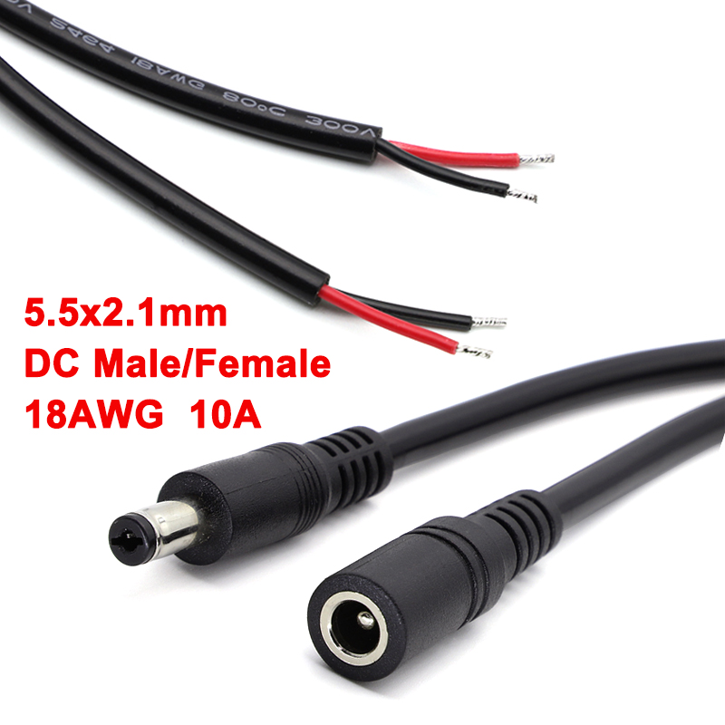 1/2/5 шт. 18AWG 5,5x2,1 мм DC штекер или гнездовой разъем питания, кабель-адаптер, разъем 12 В, 10 А, шнуры питания, сделай сам, для светодиодов видеонаблюдения