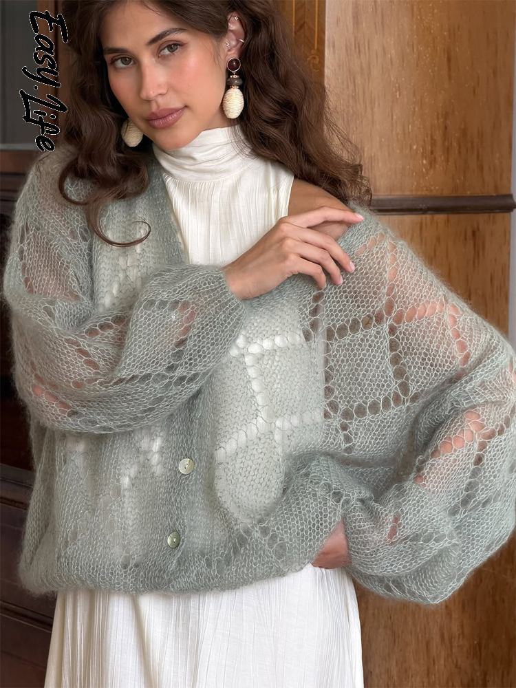 Cardigan da Donna con Stampa, Collo Tondo e Bottoni, Manica Lunga, Stile Retrò Chic, Caldo e Lavorato a Maglia, Nuova Collezione 2026, Abbigliamento da Strada per le Vacanze