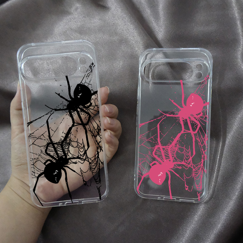 Cool Black Spider Web Phone Case For Google Pixel 8A 9 Pro XL 8 Pro 8 7 6 6A 5G Fashion Animal Transparent Soft TPU Cover Fundas