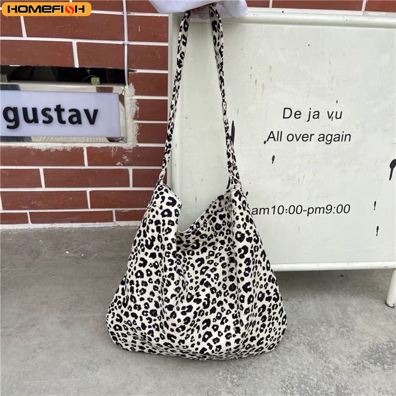 HOMEFISH Bolso Bandolera Pequeño Moderno con Estampado de Leopardo, Estilo Japonés y Coreano, Bolso de Lona de un Solo Hombro para Mujer