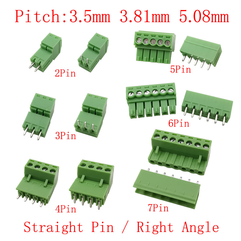 3,5 мм/3,81 мм/5,08 мм шаг PCB винтовая Клеммная колодка 2/3/4/5/6/7 Pin штекер разъем провода прямой/правый угол