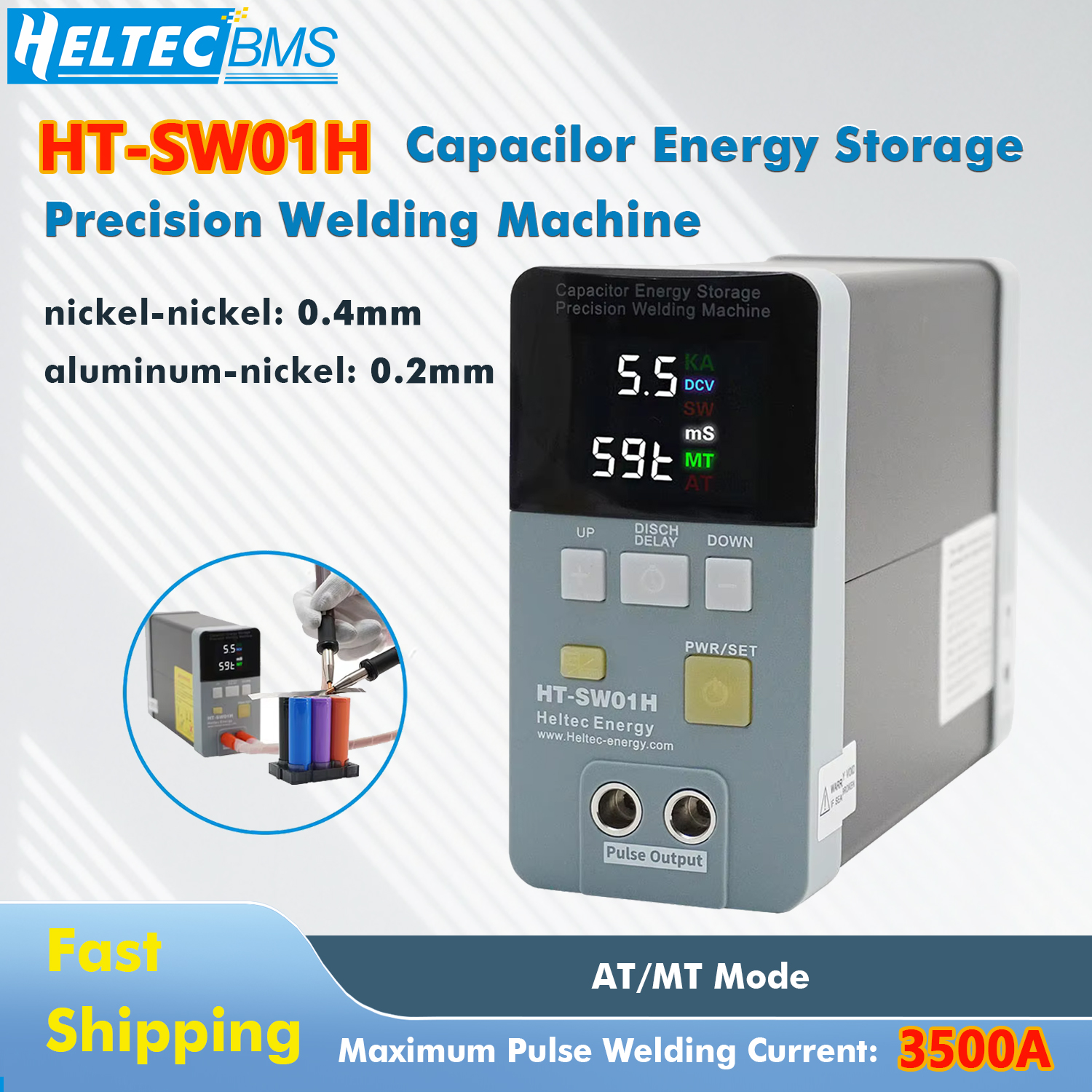 Professionelles 3500A Punktschweißgerät 19,8 kW HT-SW01H für 18650/LiFePO4-Batterie AT/MT-Modus 5–6 V Adj Aluminium/Nickel/Stahl DIY-Kit